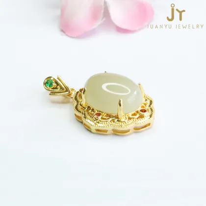 3-Piece Hollow-Out Copper & Hetian Jade Jewelry Set: Earrings, Ring, Pendant, and Necklace