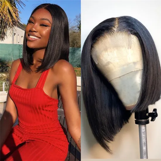 Natural black short bob wig for black women virgin remy straight short bob wigs human hair lace front