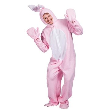 Volwassen grappige roze konijn jumpsuit