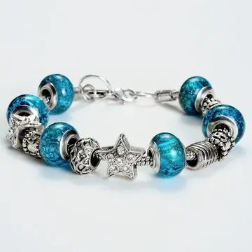 Bracelet, made of pandora beads and brass chain, professional pandora factory