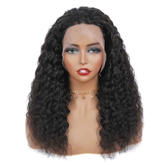 Wholesale brazilian typical 180% density natural black color human hair all lace long deep curly wave 4*4 lace closure wigs