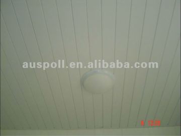 Suspended metal strip ceiling panels