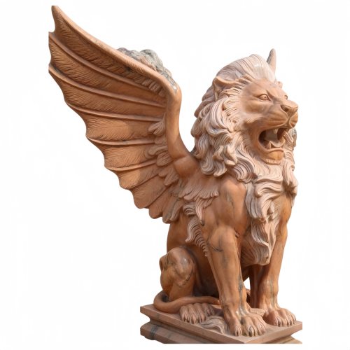 Estátua de mármore de leão alado esculpida à mão