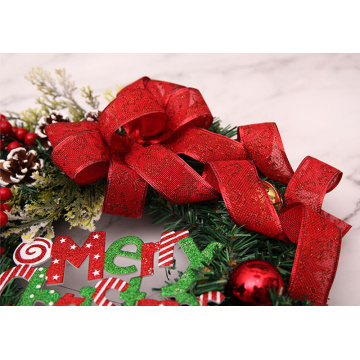 45CM Garland Arrangement Christmas Ornament Bowknot Snowflake Wreath Decorative Wreath Bow Christmas Decoration