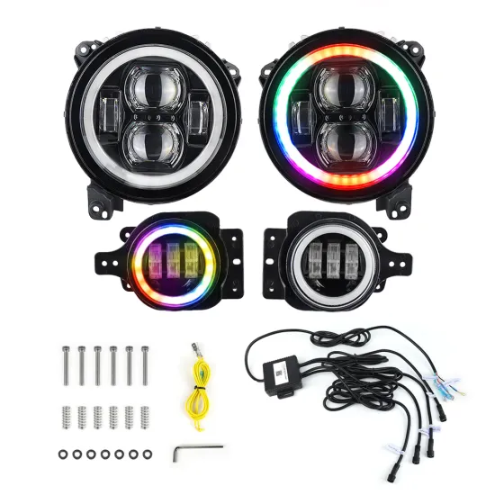 RGB Halo 9 Inch Headlights with 4 Inch Fog Lights for Wrangler JL Sahara Rubicon/Gladiator JT