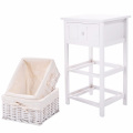 Bedside Table With Drawer White Wood Night Stand Storage Drawer 2 Baskets Manufactory