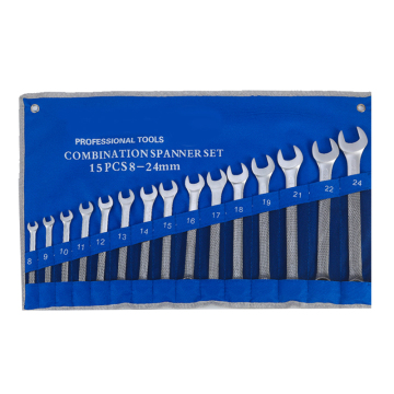 15-Piece Metric Combination Wrench Set (8 to 24mm) with Roll-up Pouch: Ideal for Home, Garage, and Auto Repairs