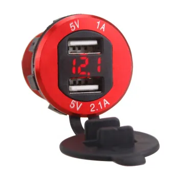 30mm Hole Size Aluminum Alloy Dual USB Socket Voltmeter with 1A and 2.1A Outputs for Smartphone Charging