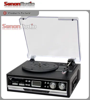 Retro Wooden Turntable with CD, USB, MP3, Cassette, and Radio Player