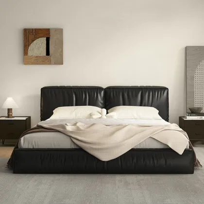 Queen bed frame modern fabric leather