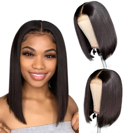 2021 hot sale cheap human hair short cut straight raw human hair straight 4*4 lace closure bob wig
