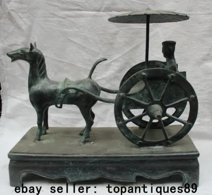 Reproduction small size tang dynasty horse with carriage and old man