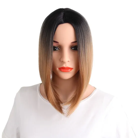 Short straight wavy ombre blonde hair vendor high quality premium wholesale synthetic heat resistant wig lace front black women