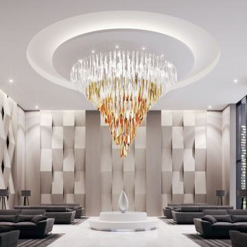 Banquet hall big gold crystal led ceiling lamp