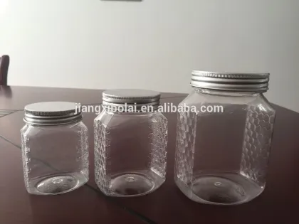 500g plastic mason jars and honey bottle with honey comb golden metal lid