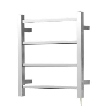 Polished Chrome Heated Towel Rail with 4 Square Bars for Bathroom