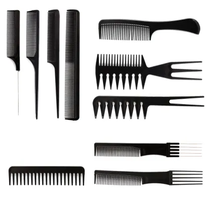 Leeons Pro Salon Hair Styling Tools 10pc Set - Black Haircut Comb Set for Hairdressing