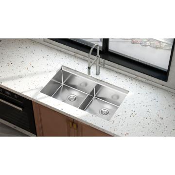 32x19 Low Divided Handmade Undermount Kitchen Sink