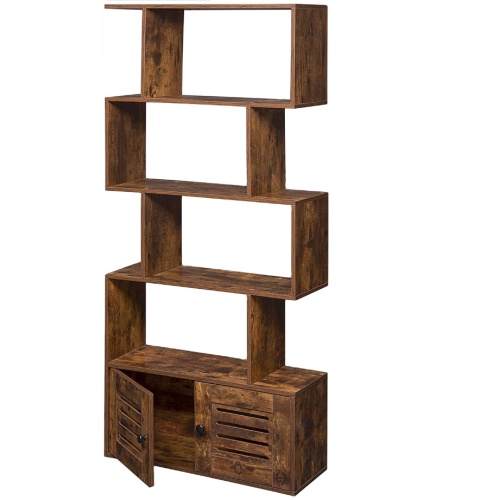 Rustic Brown Geometric Bookcase Wood Bookshelf with Doors