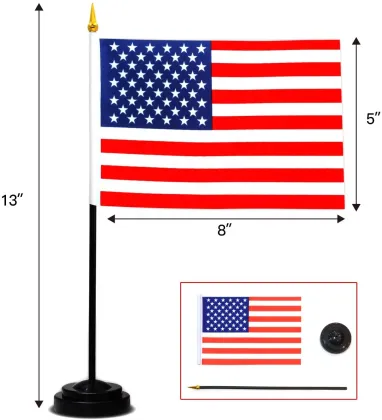 Heyuan Custom America Flag with Nylon, Plastic Base, and Polyester Construction: Perfect Decorative Office Desk Hand Flag