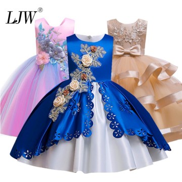 Children Wedding party Kids Dresses for girls Open back Beading Flower girls baby Girls Clothes Kids Christmas Party Dress