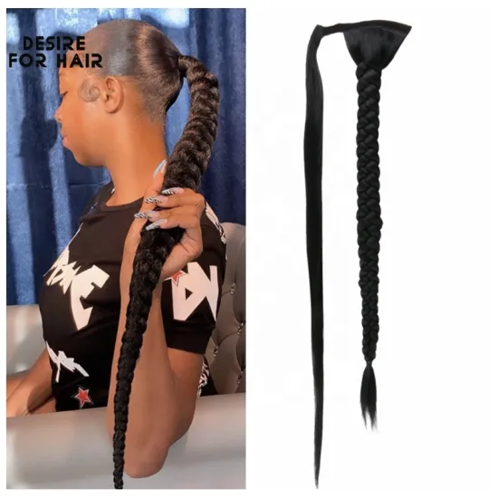 New Super long 36inch 90cm 180grams wrap around box braided clip in pony tail heat resistant synthetic hair ponytails