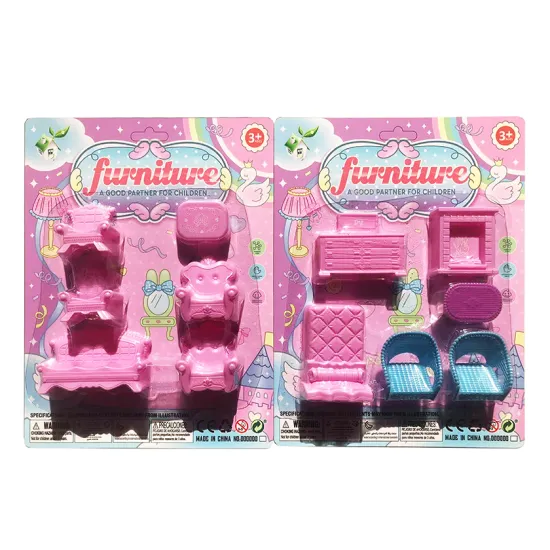 Miniature Dollartoy Play House Set: 2 Assorted Furniture and Sanitary Ware Pretend Play Toy in Pink