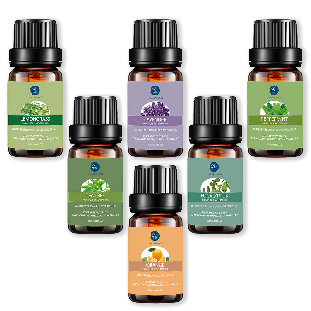 Lagunamoon Essential Oils 10ML 6pcs Gift Set Humidifier Aromatherapy Eucalyptus Papermint Lemongrass Orange Tea Tree Oil