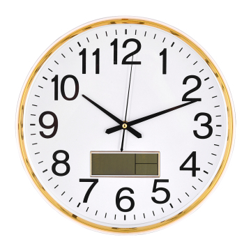 Wall Clock with LCD Date Temperature Plastic Frame