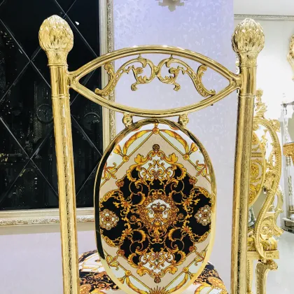 Elegant Wedding Chair - French Deluxe Palace Style Hotel Lobby Home Golden Dining Chair