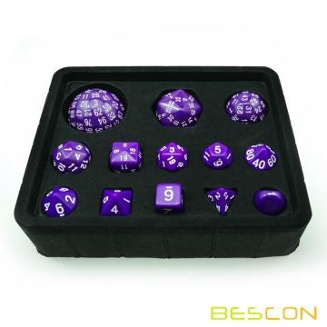 Bescon Complete Polyhedral RPG Würfel Set 13pcs D3-D100, 100 Seiten Würfel Set Solid Purple