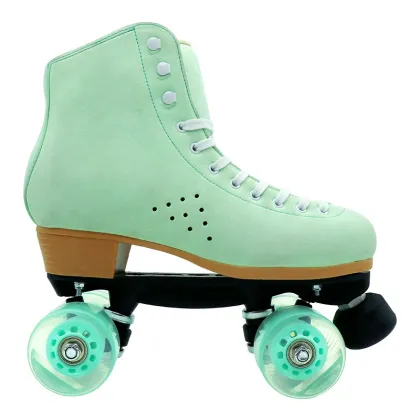 High-Quality Mint Green Suede Quad Roller Skates in the Classic Moxi-Style