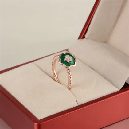18k Golden Plating Green Enamel Crystal Flower Beads Ring Wholesale Wedding Ring RIPY055