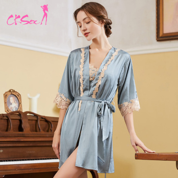 Women Satin Short Wrap Robe Dress Lingerie