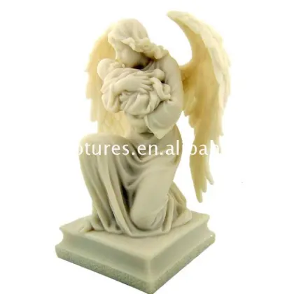 Hot sale garden decor stone angel sculpture marble guardian angel holding baby statue