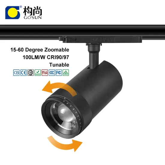5 Years Warranty Aluminium LED Track Light with 20W 3 Phase 4 Wires 15-60 Degrees Zoom - CE ROHS CB SAA CCC Certified