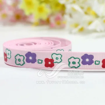 3/8" flower printed grosgrain ribbon