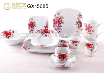 GUIXIN 47-piece Square Luxurious Flower Porcelain Tableware, opal glassware dinner set for 8