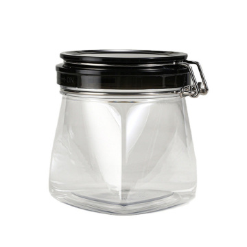 BPA-free Transparent Hinged Lid PET Cookie Storage Jar 500ml