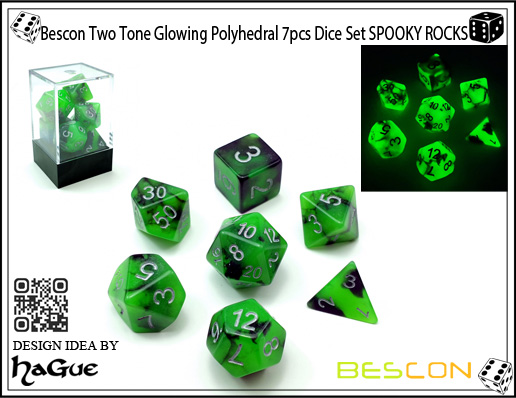 Bescon Two Tone Glowing Polyhedral 7pcs Dice Set SPOOKY ROCKS-1