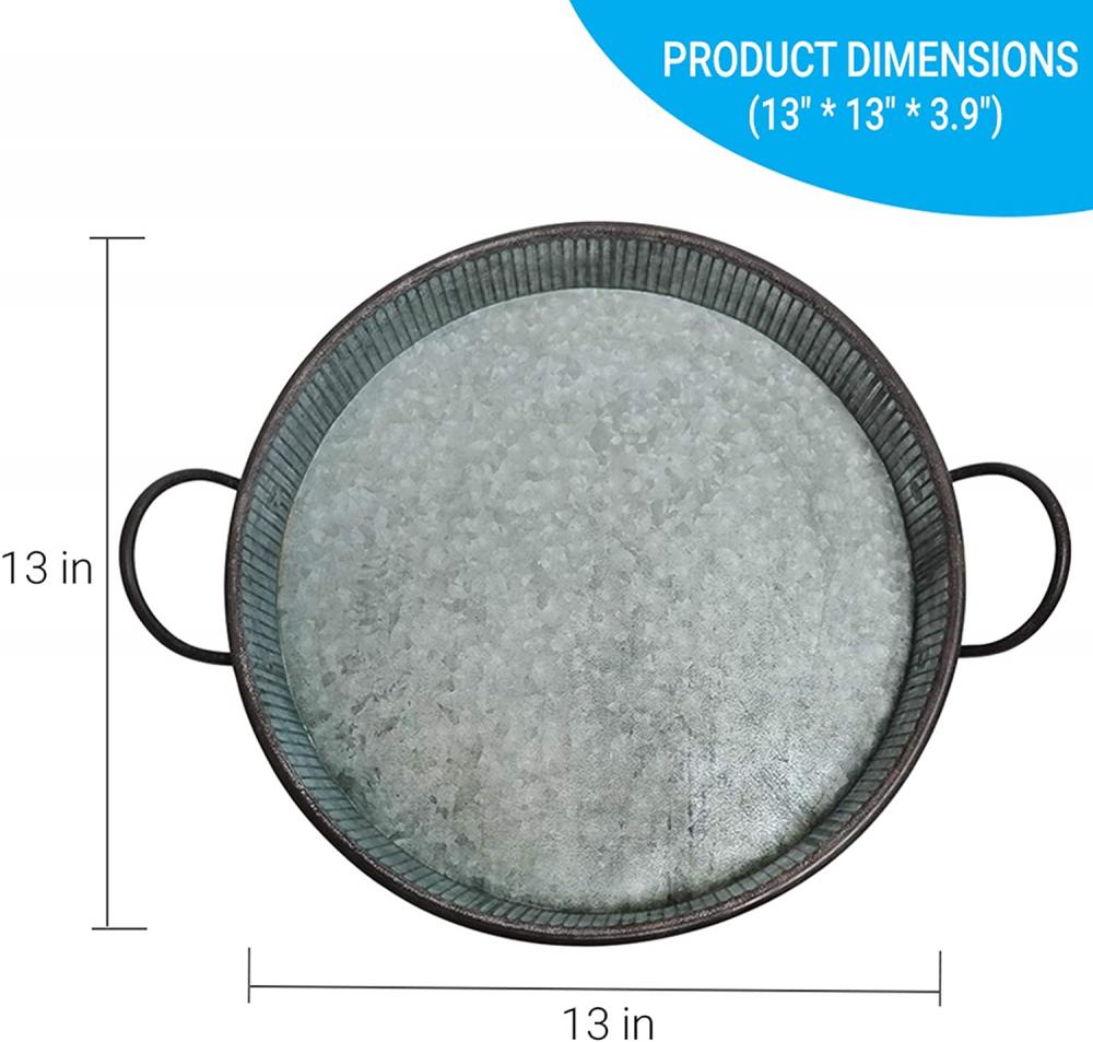 Plateau de service rond galvanisé avec des poignées