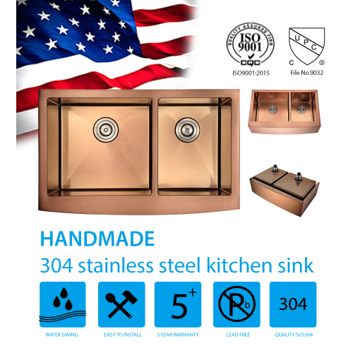 Apron Stainless Steel Double Bowls Rosegold Kitchen Sink