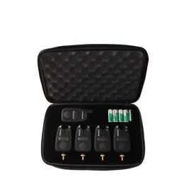 Black Wireless 4 Bite Alarm Set + Receiver Carp Fishing Tackle  For Sale