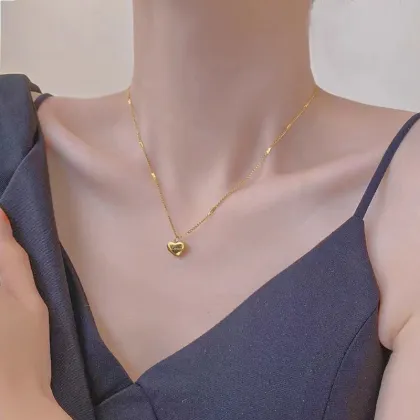 SUMMLY 18K Gold Plated Stainless Steel Collarbone Chain Heart Pendant Necklace