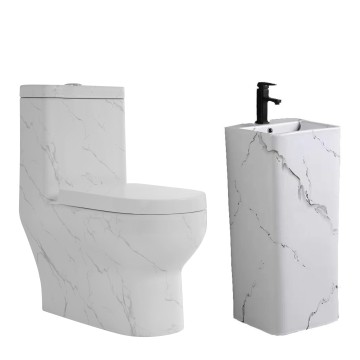 Wholesale Customization WC Sanitary Ware: Marble White Ceramic Toilet and Basin Sets