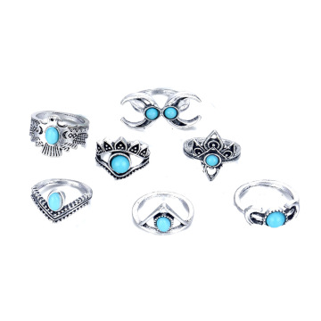 11 pieces Turquoise Ring Set women's finger joint retro women's girl Bohemian silver joint youth Halloween party daily gift