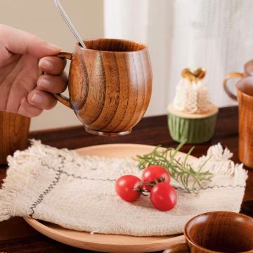 Natural Pattern Wooden Mugs with Ergonomic Handles