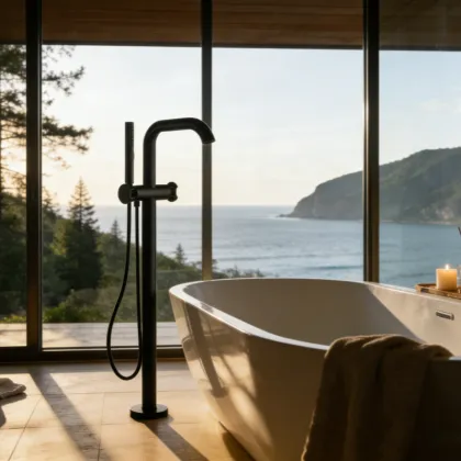 Double lever bath mixer floor-standing