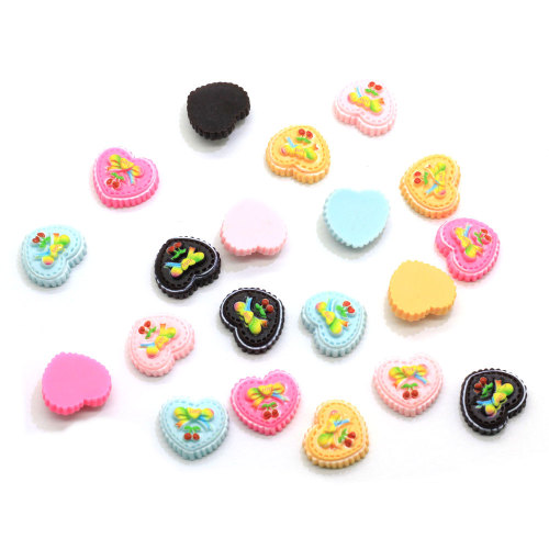 Beautiful Artificial Resin Craft Heart Cake Bowknot Cherry Ornament Simulation Food Cabochon Bead Charm Dollhouse DIY Art Craft