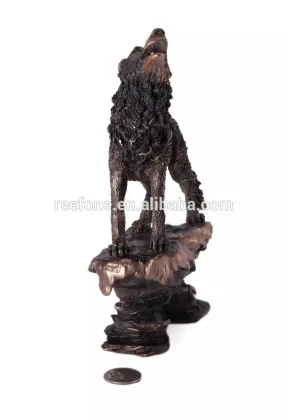Deqogo Copper Wolf Howing to the Moon Statue by Deqogo Decoration